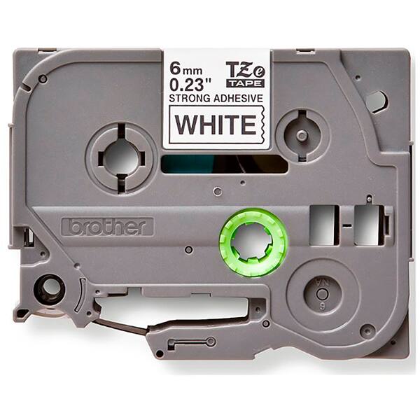 Fita para rotulador Brother 6mm super cola, Preto com fundo branco, TZES211, Brother - CX 1 UN