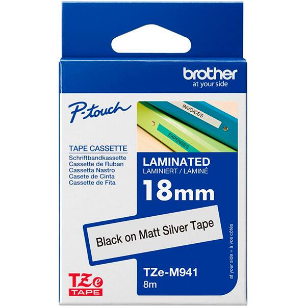Fita para Rotulador Brother 18mm Super Cola, Preta e Prata, TZESM941, Brother - BT 1 UN
