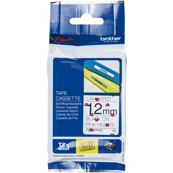 Fita para rotulador Brother TZE, 12mm x 4m, coração, escrita preta plástica laminada, TZE-MPPH31, Brother CX 1 UN