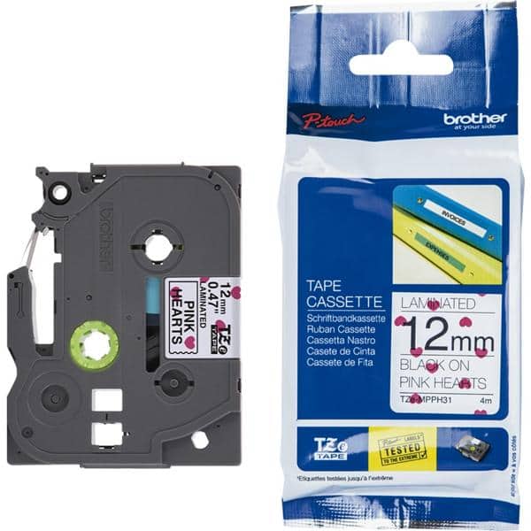 Fita para rotulador Brother TZE, 12mm x 4m, coração, escrita preta plástica laminada, TZE-MPPH31, Brother CX 1 UN