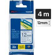 Fita para rotulador Brother TZE, 12mm x 4m, Azul pastel, Escrita preta plástica laminada, TZe-MQ531, Brother - CX 1 UN