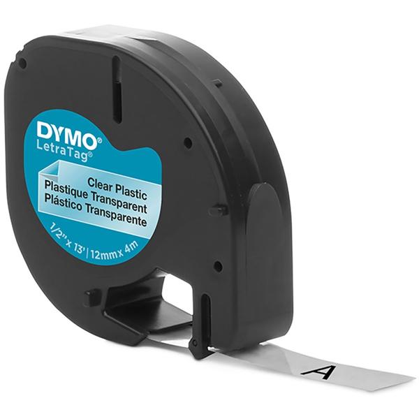 Fita para rotulador eletrônico Letratag Dymo, 12mm x 4m, Transparente, Escrita preta, 16952, Dymo - BT 1 UN