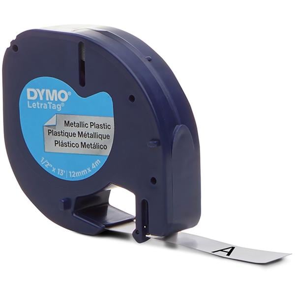 Fita para rotulador eletrônico Letratag Dymo, 12mm x 8m, Prata, Escrita preta, 91338, Dymo - BT 1 UN