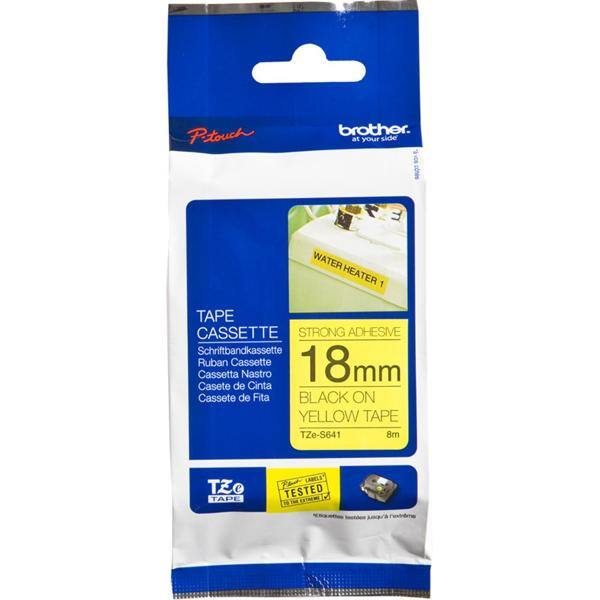 Fita para rotulador Brother TZe, 18mm x 8m, Amarela escrita preta, Super cola, TZeS641, Brother - BT 1 UN