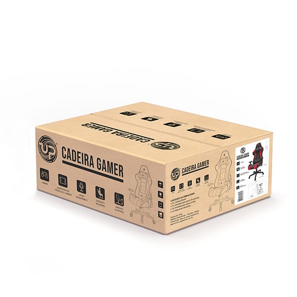Cadeira Gamer UP X153DB com Braço 3D, Encosto Inclinável 180, Almofadas de Pescoço e lombar e Assento Ajustável - Preta e Vermelha - CX 1 UN