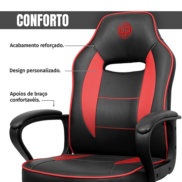 Cadeira Gamer UP X13FBR, Ajuste de Altura, Encosto confortável, Preto e Vermelho, XL-3319, Up - CX 1 UN
