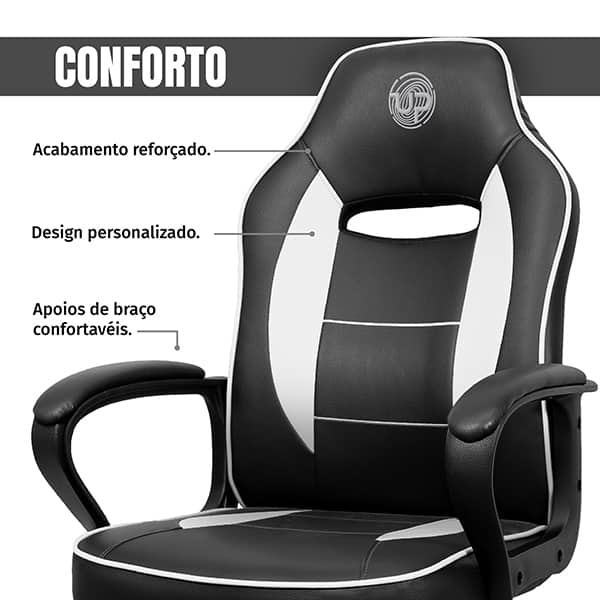 Cadeira Gamer UP X13FBW, Ajuste de Altura, Encosto confortável, Preto e Branco, XL-3319, Up - CX 1 UN