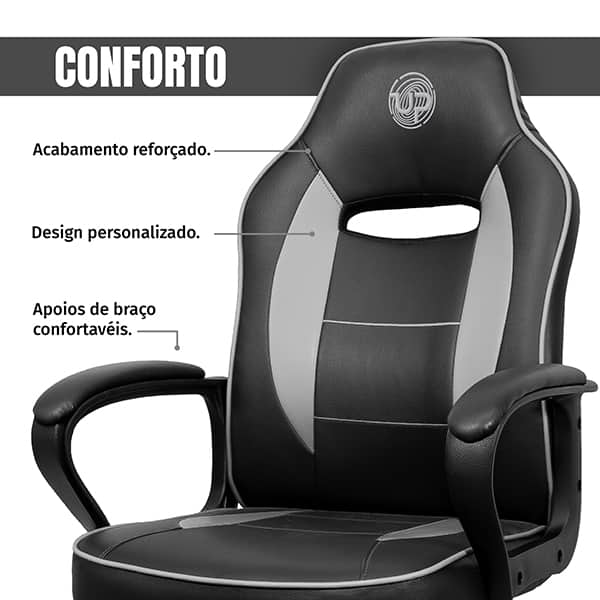 Cadeira Gamer UP X13FBG, Ajuste de Altura, Encosto confortável, Preto e Cinza, XL-3319, Up - CX 1 UN