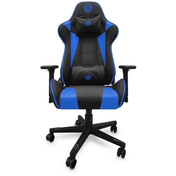 Cadeira Gamer UP X153DBB, Braço 3D, Encosto Inclinável 180º, Almofadas de Pescoço e lombar e Assento Ajustável, Preta e Azul, UP - CX 1 UN