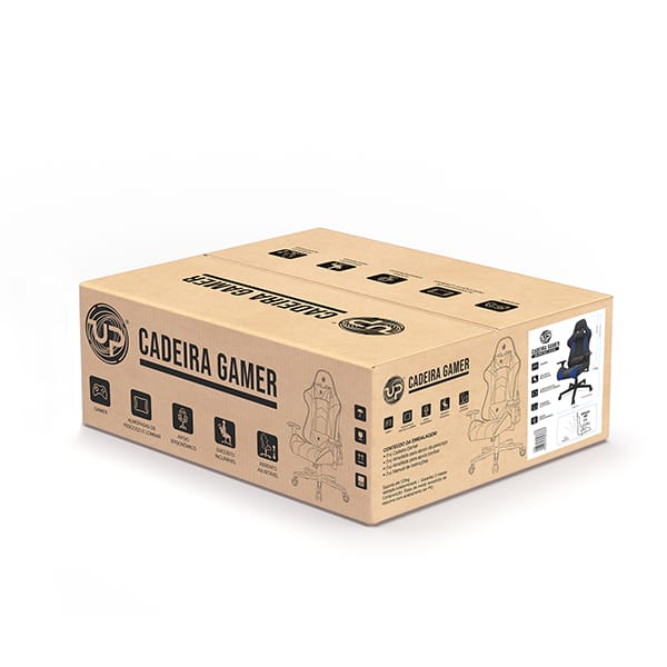Cadeira Gamer UP X153DBB, Braço 3D, Encosto Inclinável 180º, Almofadas de Pescoço e lombar e Assento Ajustável, Preta e Azul, UP - CX 1 UN