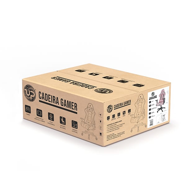 Cadeira Gamer UP X153DP com Braço 3D, Encosto Inclinável 180º, Almofadas de Pescoço e lombar e Assento Ajustável, Rosa, UP - CX 1 UN