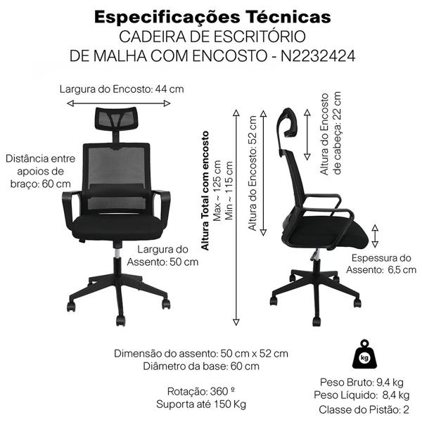 Cadeira office em malha com encosto de cabeça, N2232424, Conthey - CX 1 UN