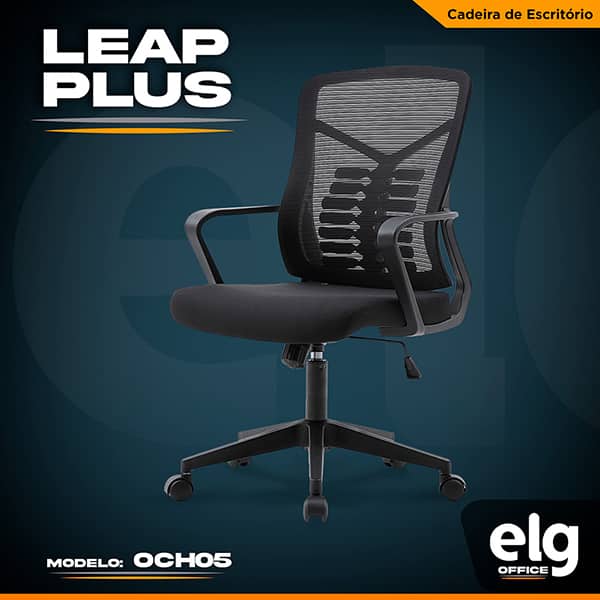 Cadeira giratória office Leap Plus, Com Ajuste de Altura, Preta, OCH05, Elg - CX 1 UN