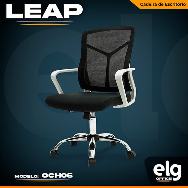 Cadeira giratória office Leap Plus, Com Ajuste de Altura, Preta, OCH06, Elg - CX 1 UN