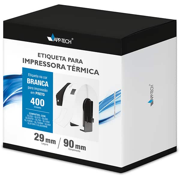 Etiqueta para impressora térmica, K-1201, 29 x 90mm, 400 etiquetas, App-Tech - CX 1 UN