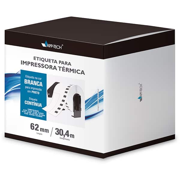 Etiqueta para impressora térmica contínua, K-2205, 62 x 30mm, 400 etiquetas, App-Tech - CX 1 UN