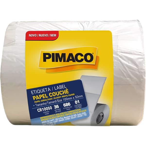 Etiqueta Couchê PIMACO para impressora Ribbon, 100 x 50mm, 1 carreira, 01 rolo com 686 etiquetas, CR10050, RL 686 UN Etiqueta Couchê PIMACO para impressora Ribbon, 100 x 50mm, 1 carreira, 01 rolo com 686 etiquetas, CR10050, RL 686 UN
