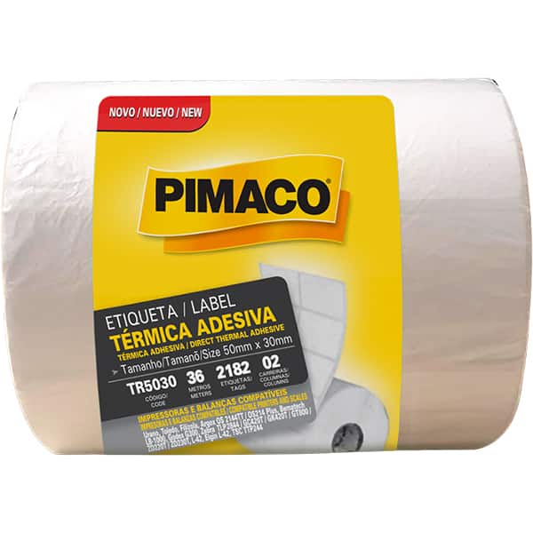 Etiqueta Térmica PIMACO para impressora térmica (sem ribbon) 50mm x 30mm, 2 colunas, 01 rolo com 2.182 etiquetas, TR5030, RL 2182 UN Etiqueta Térmica PIMACO para impressora térmica (sem ribbon) 50mm x 30mm, 2 colunas, 01 rolo com 2.182 etiquetas, TR5030, RL 2182 UN