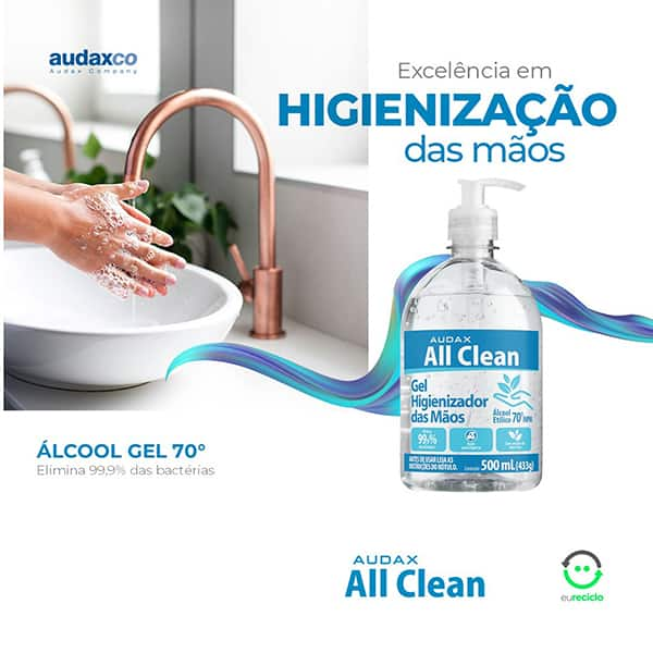 Álcool em gel antisséptico 70%, 500ml, Audax - PT 1 UN