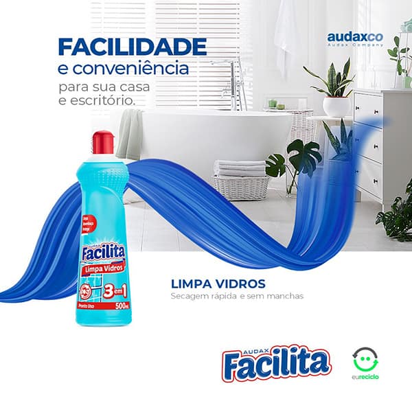 Limpa vidros 3 em 1, 500ml, Facilita - PT 1 UN