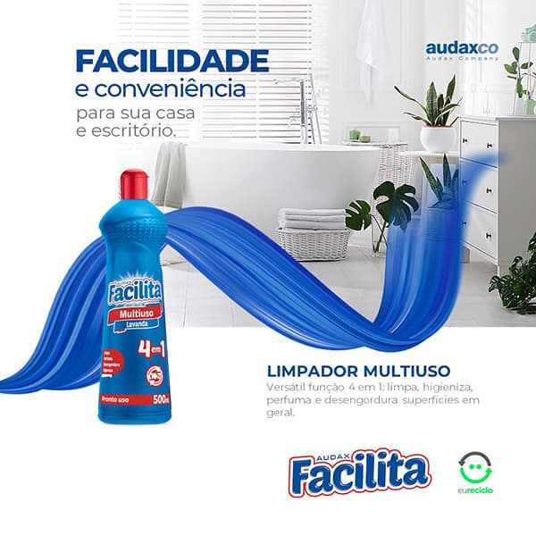 Limpador multiuso 4 em 1, Lavanda, 500ml, Facilita - PT 1 UN