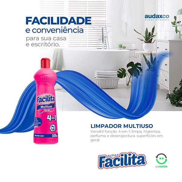 Limpador multiuso 4 em 1, Floral, 500ml, Facilita - PT 1 UN