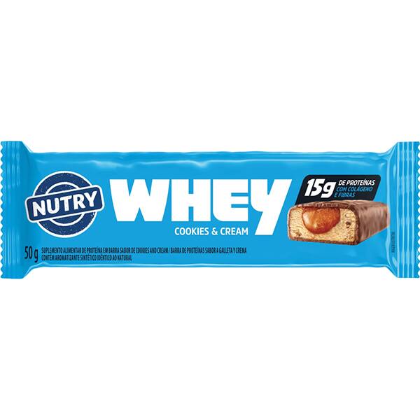 Barras de proteína Whey, Cookies & Cream, 50g, 4748, Nutry - 1 UN