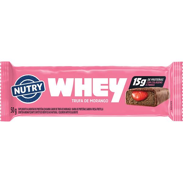 Barras de proteína Whey, Trufa de morango, 50g, 4750, Nutry - 1 UN