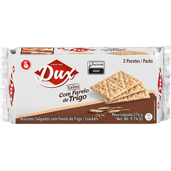 Biscoito salgado Salted com farelo de trigo, 276g, DUX - PT 1 UN Biscoito salgado Salted com farelo de trigo, 276g, DUX - PT 1 UN