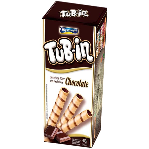 Biscoito Wafer Tubin, Chocolate, 48g, Montevérgine - CX 1 UN