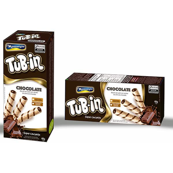 Biscoito Wafer Tubin, Chocolate, 48g, Montevérgine - CX 1 UN
