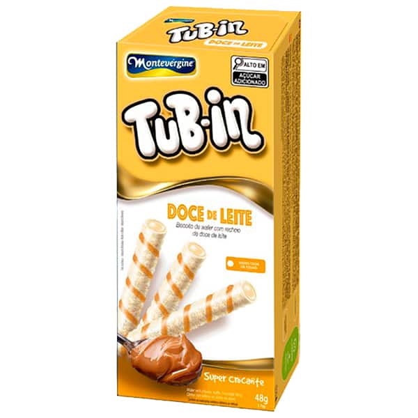 Biscoito Wafer Tubin, Doce de Leite, 48g, Montevérgine - CX 1 UN