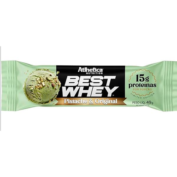 Barra de proteína Best Whey Bar, Pistache, 52g, (15g de proteína), Atlhetica - CX 1 UN