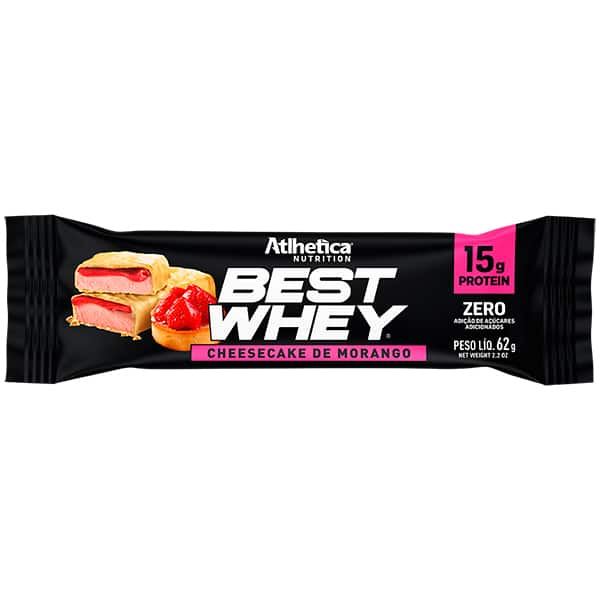 Barra de proteína Best Whey Bar, Cheesecake de Morango, 62g, (15g de proteína), Atlhetica - CX 1 UN