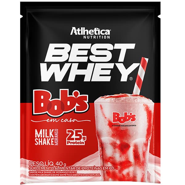 Suplemento de proteína em pó Best Whey, Milk-shake de Morango Bob's, 40g, (25g de proteína), 28641, Atlhetica - SC 1 UN