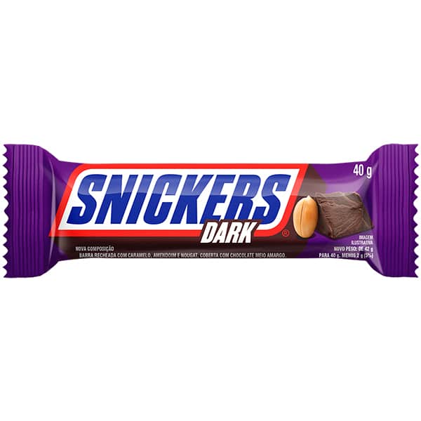 Chocolate Snickers Dark, 40g, Mars Brasil - PT 1 UN Chocolate Snickers Dark, 40g, Mars Brasil - PT 1 UN
