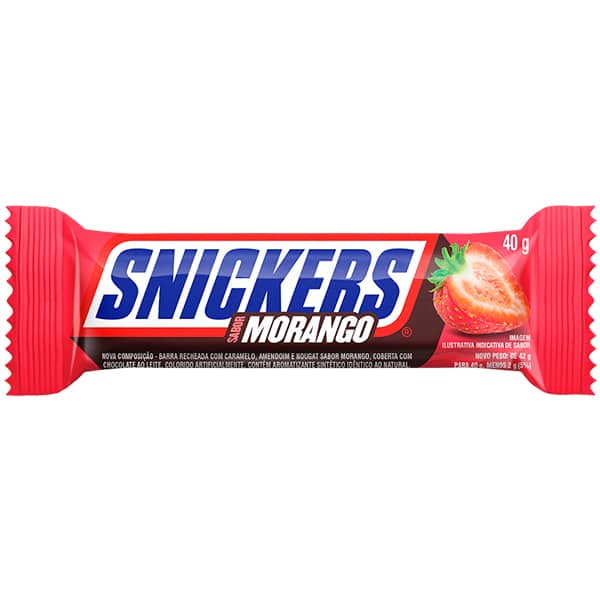 Chocolate Snickers Morango, 40g, Mars Brasil - PT 1 UN Chocolate Snickers Morango, 40g, Mars Brasil - PT 1 UN