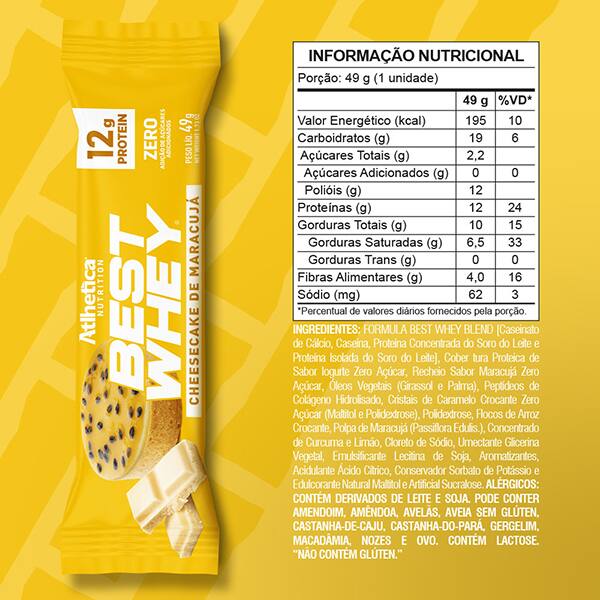 Barra de proteína Best Whey Bar cheesecake marac. 49g Atlhetica UN 1 UN Barra de proteína Best Whey Bar cheesecake marac. 49g Atlhetica UN 1 UN