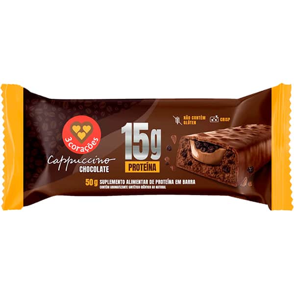 Barra de proteína Cappuccino Chocolate, 50g, Tres Corações - 1 UN