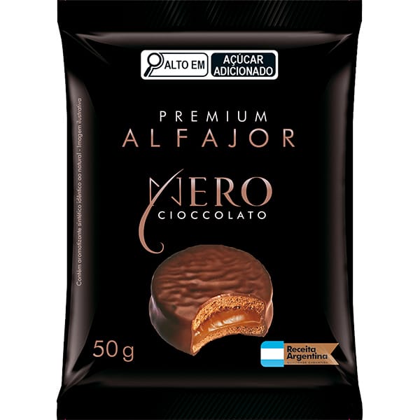 Alfajor Premium Nero Cioccolato, Chocolate, 50g, 8133, Perrotta - PT 1 UN