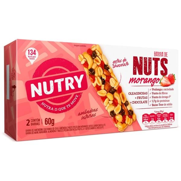 Barra Nuts Morango, 30g, 2635, Nutry - CX 2 UN