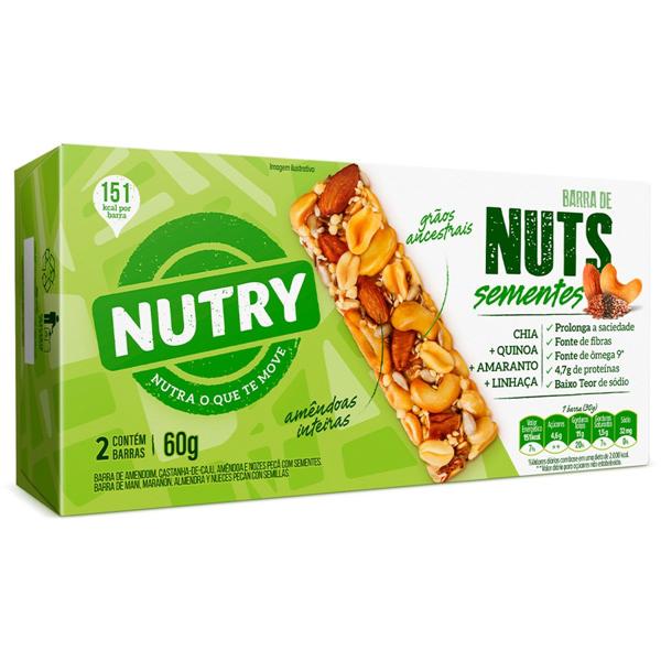 Barra Nuts sementes, 30g, Nutry - CX 2 UN