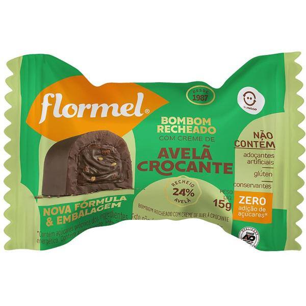 Bombom com recheio de creme de avelã crocante, Zero açúcar, 15g, 13139, Flormel - 1 UN