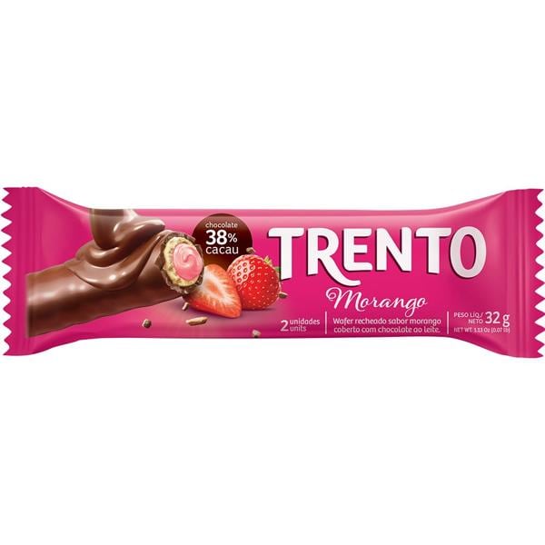 Chocolate wafer morango, 32 gramas, 8771, Trento - PT 1 UN