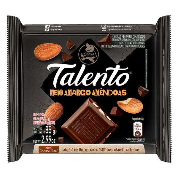 Talento meio amargo, 85g, 12492202, Chocolates Garoto - PT 1 UN