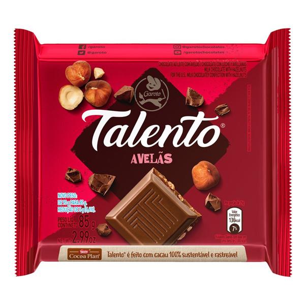 Talento ao leite, Avelãs, 85g, 12492210, Chocolates Garoto - PT 1 UN