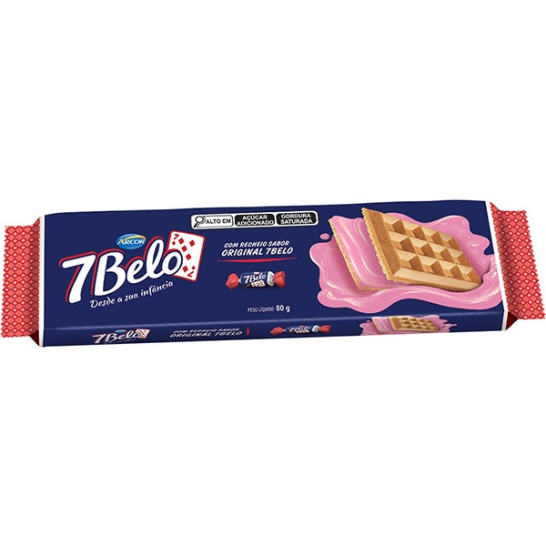 Biscoito Wafer 7belo, 80g, Arcor - PT 1 UN