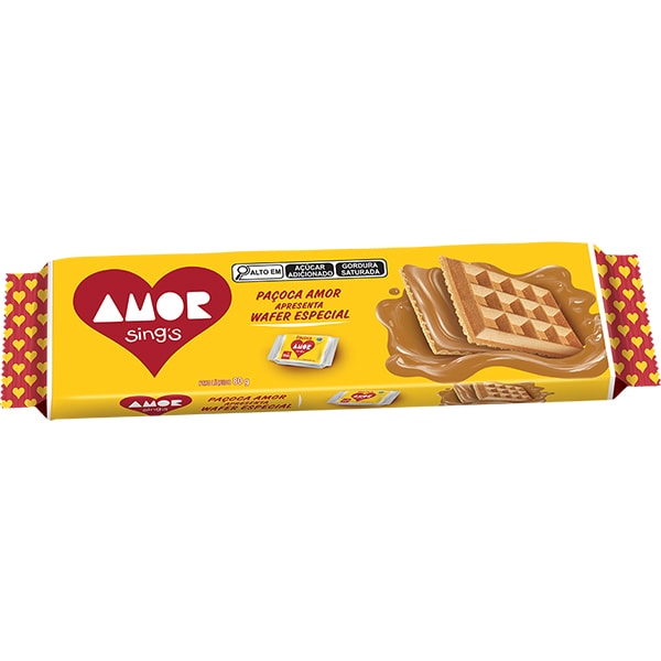 Biscoito wafer Paçoca Amor, 80g, Arcor do Brasil - PT 1 UN