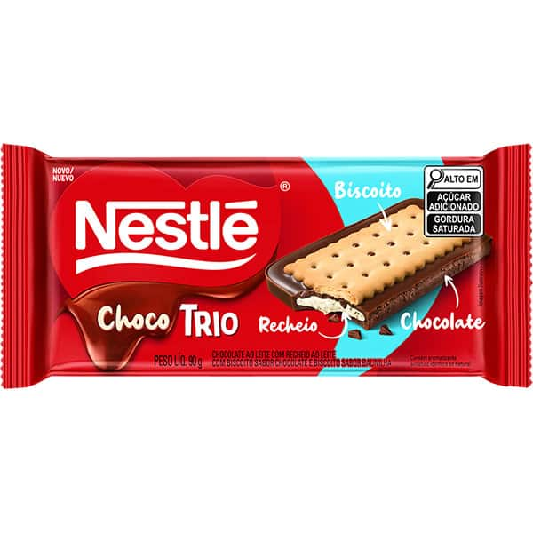 Chocolate ao leite Chocotrio, 90g, Nestle Brasil Ltda, PT 1 UN