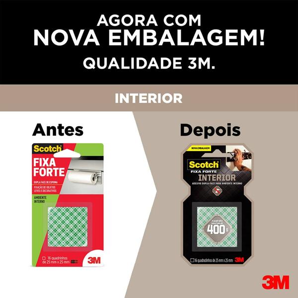 Fita Dupla Face 3M Scotch Fixa Forte Espuma - 16 quadradinhos - BT 16 UN